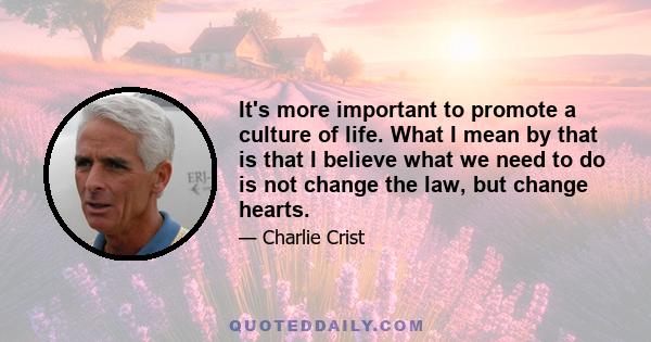 It's more important to promote a culture of life. What I mean by that is that I believe what we need to do is not change the law, but change hearts.