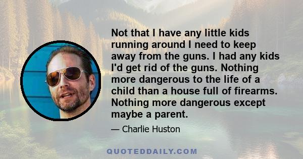 Not that I have any little kids running around I need to keep away from the guns. I had any kids I'd get rid of the guns. Nothing more dangerous to the life of a child than a house full of firearms. Nothing more