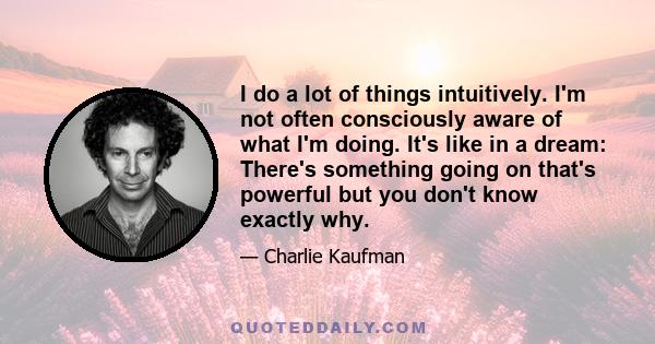 I do a lot of things intuitively. I'm not often consciously aware of what I'm doing. It's like in a dream: There's something going on that's powerful but you don't know exactly why.