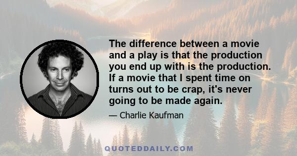 The difference between a movie and a play is that the production you end up with is the production. If a movie that I spent time on turns out to be crap, it's never going to be made again.