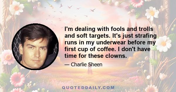 I'm dealing with fools and trolls and soft targets. It's just strafing runs in my underwear before my first cup of coffee. I don't have time for these clowns.