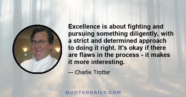 Excellence is about fighting and pursuing something diligently, with a strict and determined approach to doing it right. It's okay if there are flaws in the process - it makes it more interesting.