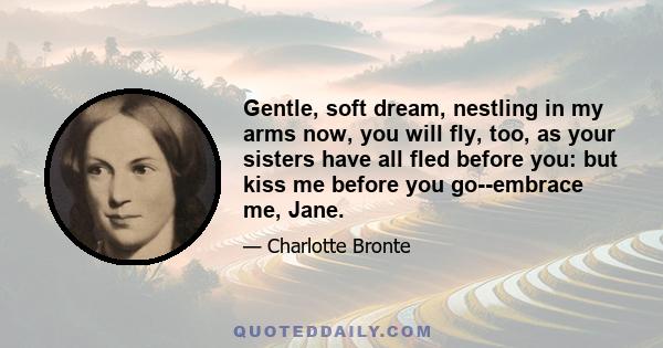 Gentle, soft dream, nestling in my arms now, you will fly, too, as your sisters have all fled before you: but kiss me before you go--embrace me, Jane.