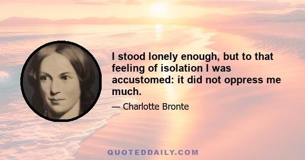 I stood lonely enough, but to that feeling of isolation I was accustomed: it did not oppress me much.