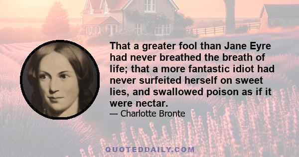 That a greater fool than Jane Eyre had never breathed the breath of life; that a more fantastic idiot had never surfeited herself on sweet lies, and swallowed poison as if it were nectar.