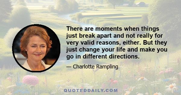 There are moments when things just break apart and not really for very valid reasons, either. But they just change your life and make you go in different directions.