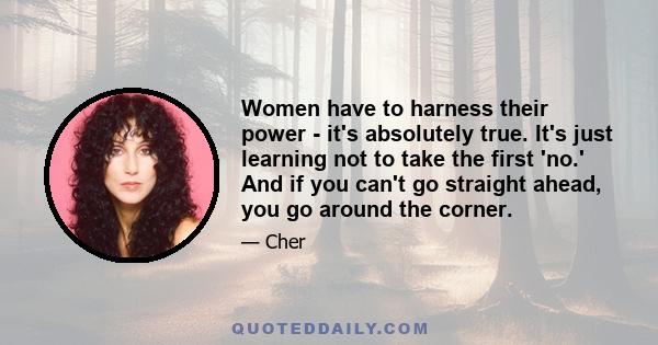 Women have to harness their power - it's absolutely true. It's just learning not to take the first 'no.' And if you can't go straight ahead, you go around the corner.