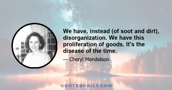 We have, instead (of soot and dirt), disorganization. We have this proliferation of goods. It's the disease of the time.