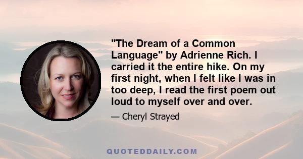 The Dream of a Common Language by Adrienne Rich. I carried it the entire hike. On my first night, when I felt like I was in too deep, I read the first poem out loud to myself over and over.