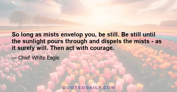 So long as mists envelop you, be still. Be still until the sunlight pours through and dispels the mists - as it surely will. Then act with courage.