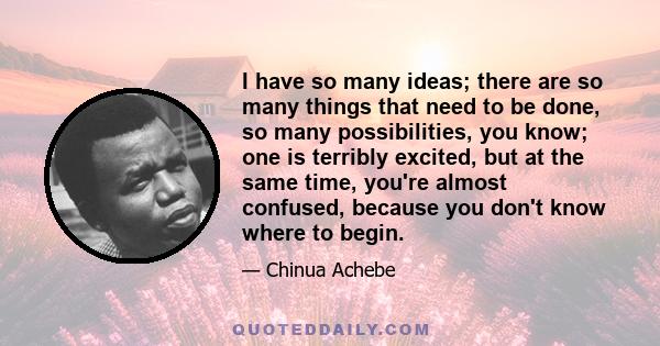 I have so many ideas; there are so many things that need to be done, so many possibilities, you know; one is terribly excited, but at the same time, you're almost confused, because you don't know where to begin.