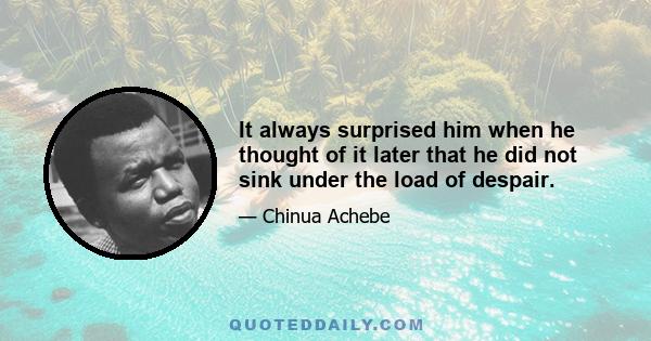 It always surprised him when he thought of it later that he did not sink under the load of despair.