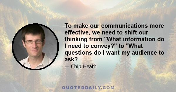 To make our communications more effective, we need to shift our thinking from What information do I need to convey? to What questions do I want my audience to ask?