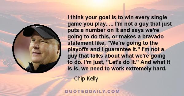 I think your goal is to win every single game you play. ... I'm not a guy that just puts a number on it and says we're going to do this, or makes a bravado statement like, We're going to the playoffs and I guarantee it. 