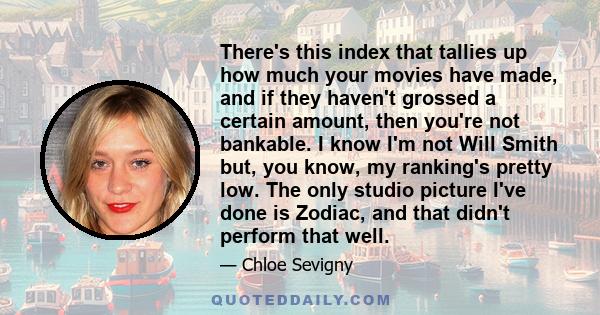 There's this index that tallies up how much your movies have made, and if they haven't grossed a certain amount, then you're not bankable. I know I'm not Will Smith but, you know, my ranking's pretty low. The only