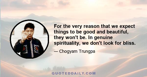 For the very reason that we expect things to be good and beautiful, they won't be. In genuine spirituality, we don't look for bliss.