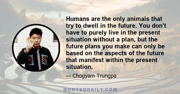 Humans are the only animals that try to dwell in the future. You don't have to purely live in the present situation without a plan, but the future plans you make can only be based on the aspects of the future that