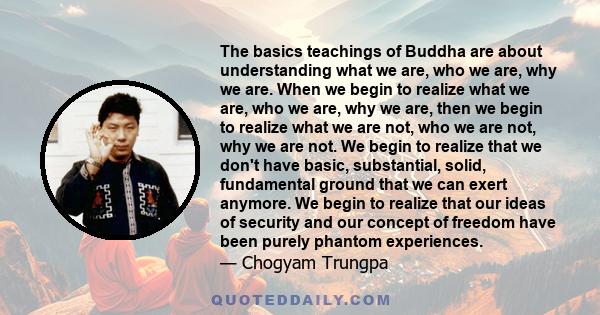 The basics teachings of Buddha are about understanding what we are, who we are, why we are. When we begin to realize what we are, who we are, why we are, then we begin to realize what we are not, who we are not, why we