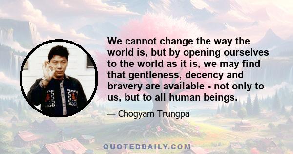 We cannot change the way the world is, but by opening ourselves to the world as it is, we may find that gentleness, decency and bravery are available - not only to us, but to all human beings.