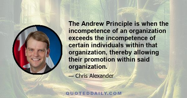 The Andrew Principle is when the incompetence of an organization exceeds the incompetence of certain individuals within that organization, thereby allowing their promotion within said organization.