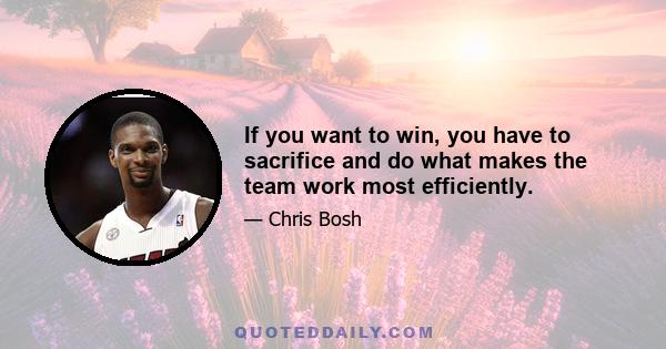 If you want to win, you have to sacrifice and do what makes the team work most efficiently.