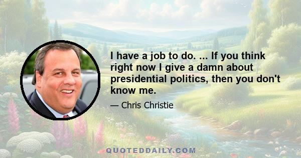 I have a job to do. ... If you think right now I give a damn about presidential politics, then you don't know me.