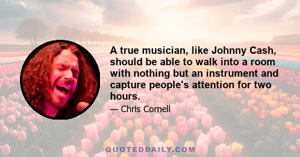 A true musician, like Johnny Cash, should be able to walk into a room with nothing but an instrument and capture people's attention for two hours.