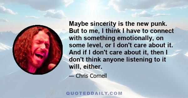 Maybe sincerity is the new punk. But to me, I think I have to connect with something emotionally, on some level, or I don't care about it. And if I don't care about it, then I don't think anyone listening to it will,