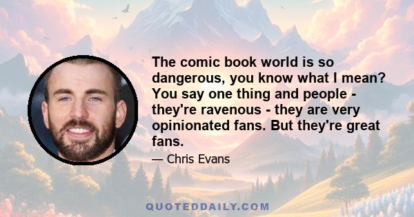 The comic book world is so dangerous, you know what I mean? You say one thing and people - they're ravenous - they are very opinionated fans. But they're great fans.