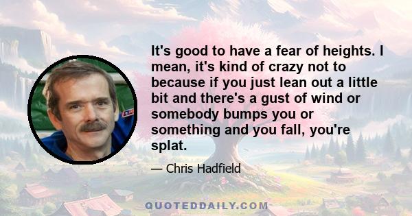 It's good to have a fear of heights. I mean, it's kind of crazy not to because if you just lean out a little bit and there's a gust of wind or somebody bumps you or something and you fall, you're splat.