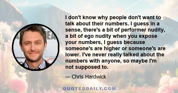 I don't know why people don't want to talk about their numbers. I guess in a sense, there's a bit of performer nudity, a bit of ego nudity when you expose your numbers, I guess because someone's are higher or someone's