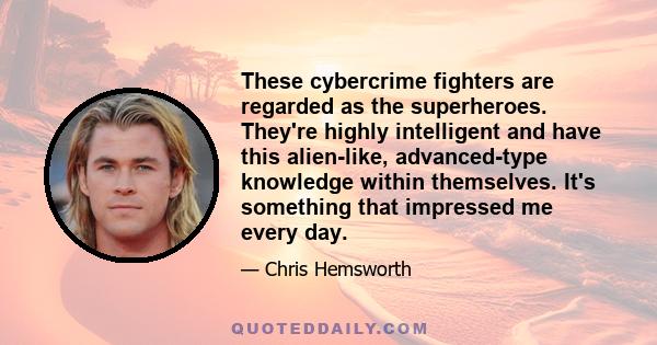 These cybercrime fighters are regarded as the superheroes. They're highly intelligent and have this alien-like, advanced-type knowledge within themselves. It's something that impressed me every day.