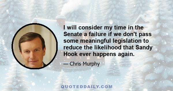 I will consider my time in the Senate a failure if we don't pass some meaningful legislation to reduce the likelihood that Sandy Hook ever happens again.