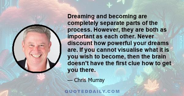 Dreaming and becoming are completely separate parts of the process. However, they are both as important as each other. Never discount how powerful your dreams are. If you cannot visualise what it is you wish to become,