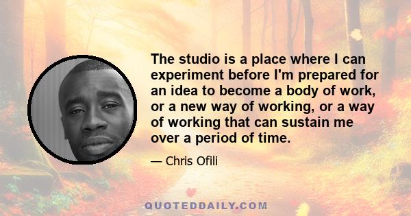 The studio is a place where I can experiment before I'm prepared for an idea to become a body of work, or a new way of working, or a way of working that can sustain me over a period of time.