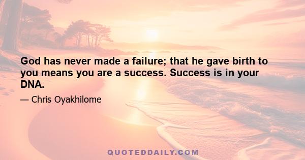 God has never made a failure; that he gave birth to you means you are a success. Success is in your DNA.