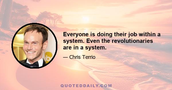 Everyone is doing their job within a system. Even the revolutionaries are in a system.