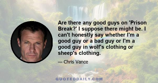 Are there any good guys on 'Prison Break?' I suppose there might be. I can't honestly say whether I'm a good guy or a bad guy or I'm a good guy in wolf's clothing or sheep's clothing.