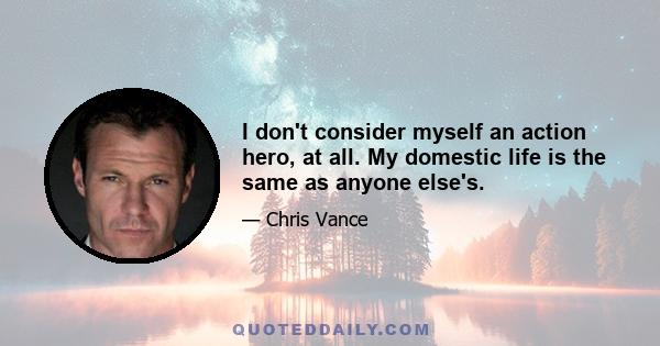 I don't consider myself an action hero, at all. My domestic life is the same as anyone else's.