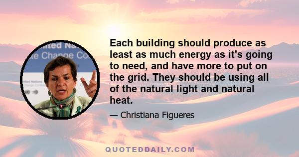 Each building should produce as least as much energy as it's going to need, and have more to put on the grid. They should be using all of the natural light and natural heat.