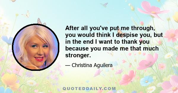 After all you've put me through, you would think I despise you, but in the end I want to thank you because you made me that much stronger.