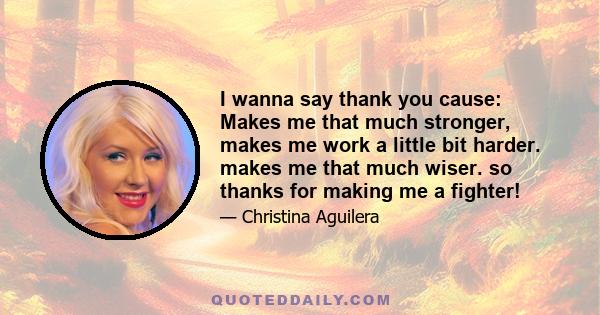 I wanna say thank you cause: Makes me that much stronger, makes me work a little bit harder. makes me that much wiser. so thanks for making me a fighter!