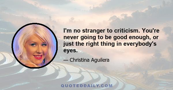 I'm no stranger to criticism. You're never going to be good enough, or just the right thing in everybody's eyes.