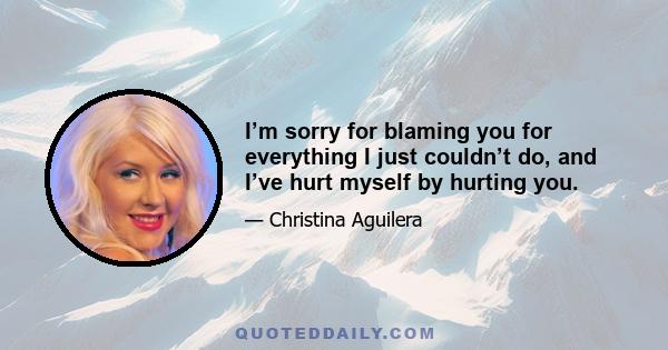 I’m sorry for blaming you for everything I just couldn’t do, and I’ve hurt myself by hurting you.