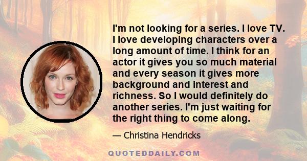 I'm not looking for a series. I love TV. I love developing characters over a long amount of time. I think for an actor it gives you so much material and every season it gives more background and interest and richness.