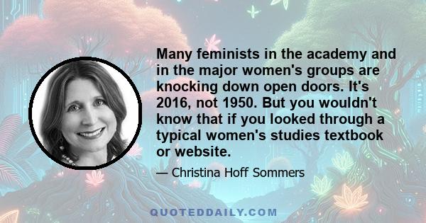 Many feminists in the academy and in the major women's groups are knocking down open doors. It's 2016, not 1950. But you wouldn't know that if you looked through a typical women's studies textbook or website.