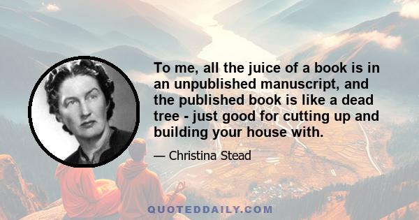 To me, all the juice of a book is in an unpublished manuscript, and the published book is like a dead tree - just good for cutting up and building your house with.