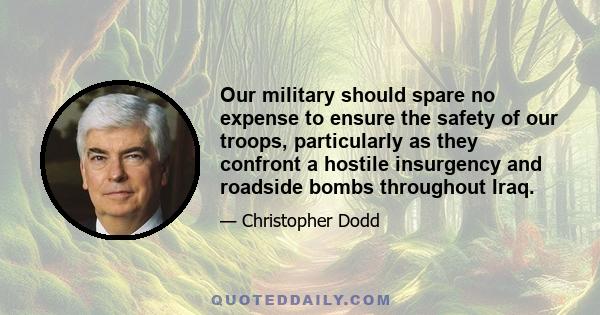 Our military should spare no expense to ensure the safety of our troops, particularly as they confront a hostile insurgency and roadside bombs throughout Iraq.