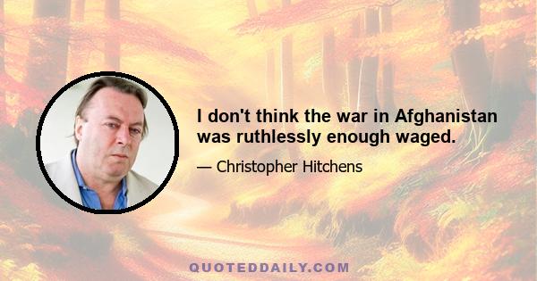 I don't think the war in Afghanistan was ruthlessly enough waged.