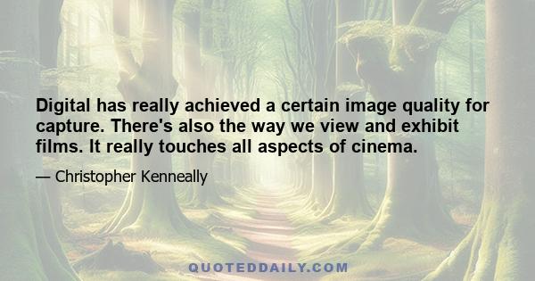 Digital has really achieved a certain image quality for capture. There's also the way we view and exhibit films. It really touches all aspects of cinema.